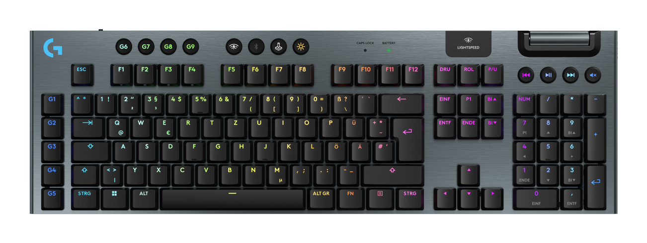 Logitech G G915 X - Tastatur - LIGHTSPEED - kabellos - Bluetooth - USB - GL Tactile - Schwarz - TL: Deutsch, QWERTZ, Ansicht 3