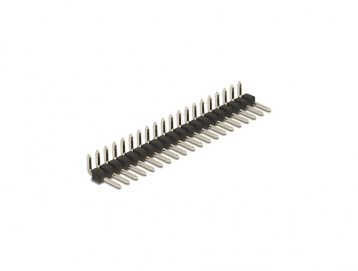 Delock Stiftleiste 20 Pin, Rastermaß 2,54 mm, 1-reihig, gewinkelt, 5 Stück, Stiftleiste, Schwarz, Metallisch, Metall, Kunststoff, 230 °C, Abgewinkelt, 500 V