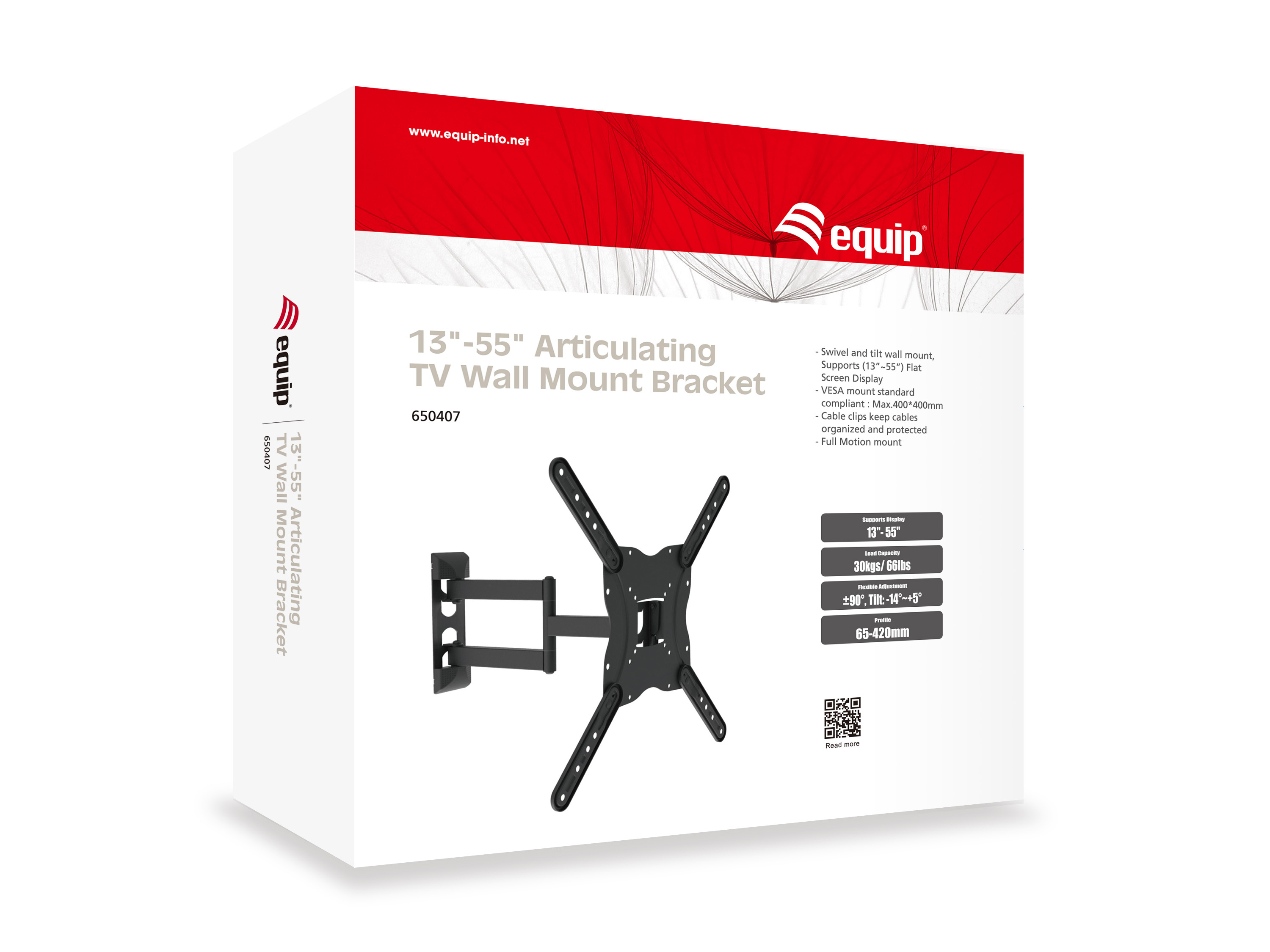 Equip Pro - Klammer - neigbar - für Flachbildschirm - Stahl - Schwarz - Bildschirmgröße: 58.4-139.7 cm (23-55), Ansicht 2