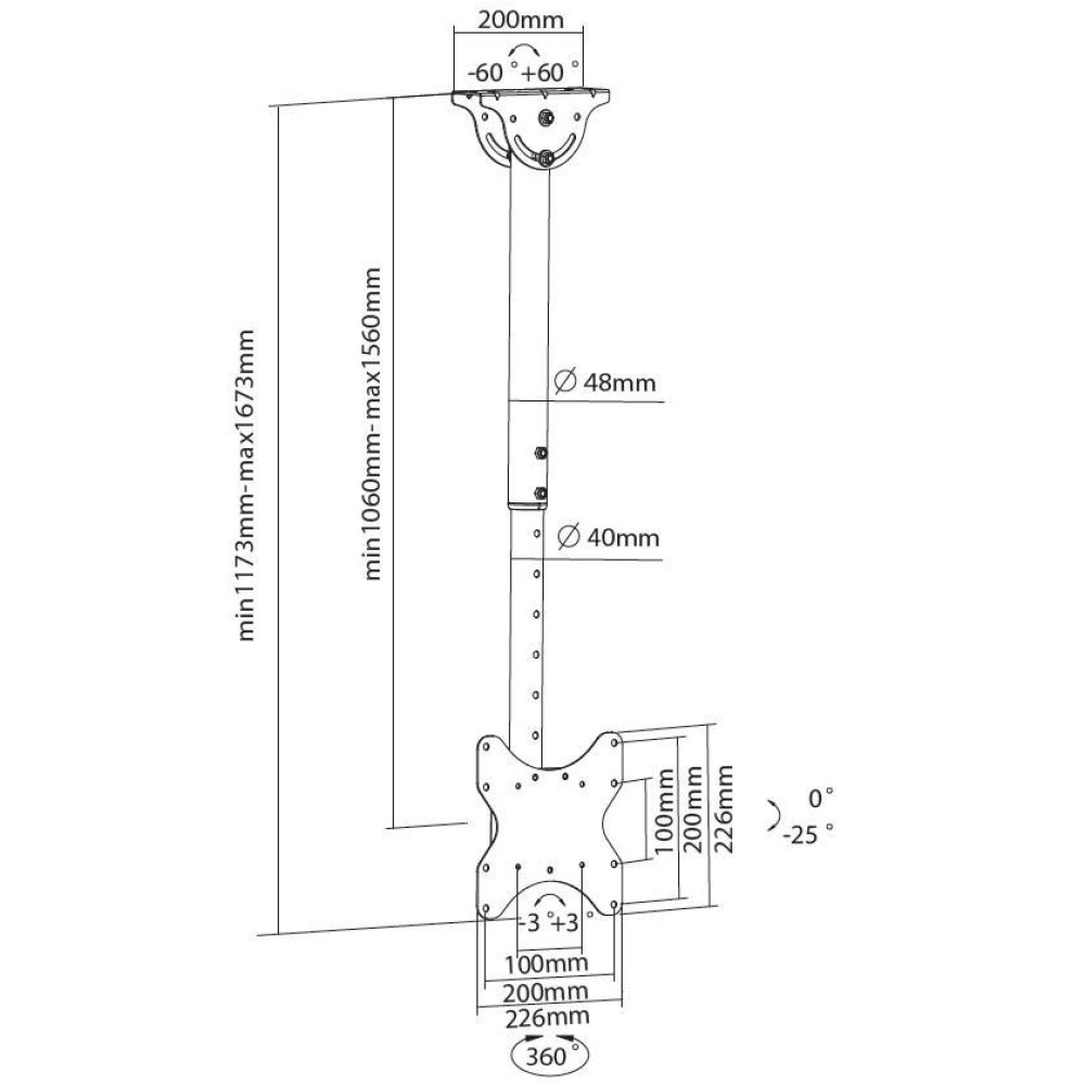 Techly Klammer - für LCD-Display - Stahl - Schwarz - Bildschirmgröße: 58.4-106.7 cm (23-42), Ansicht 3
