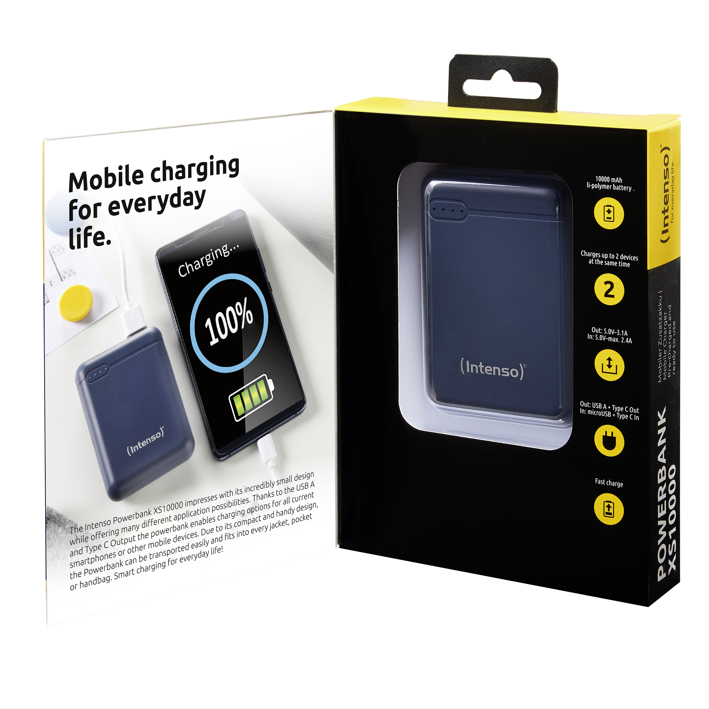 Intenso XS10000 - Powerbank - 10000 mAh - 3.1 A - 2 Ausgabeanschlussstellen (USB, USB-C) - Blau, Ansicht 3