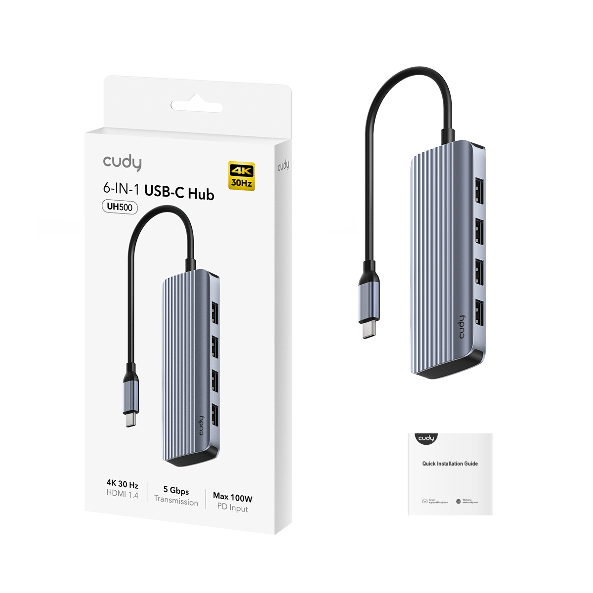 CUDY 6-IN-1 USB-C Hub 4K HDMI, UH500 - Hub - Router, Ansicht 4