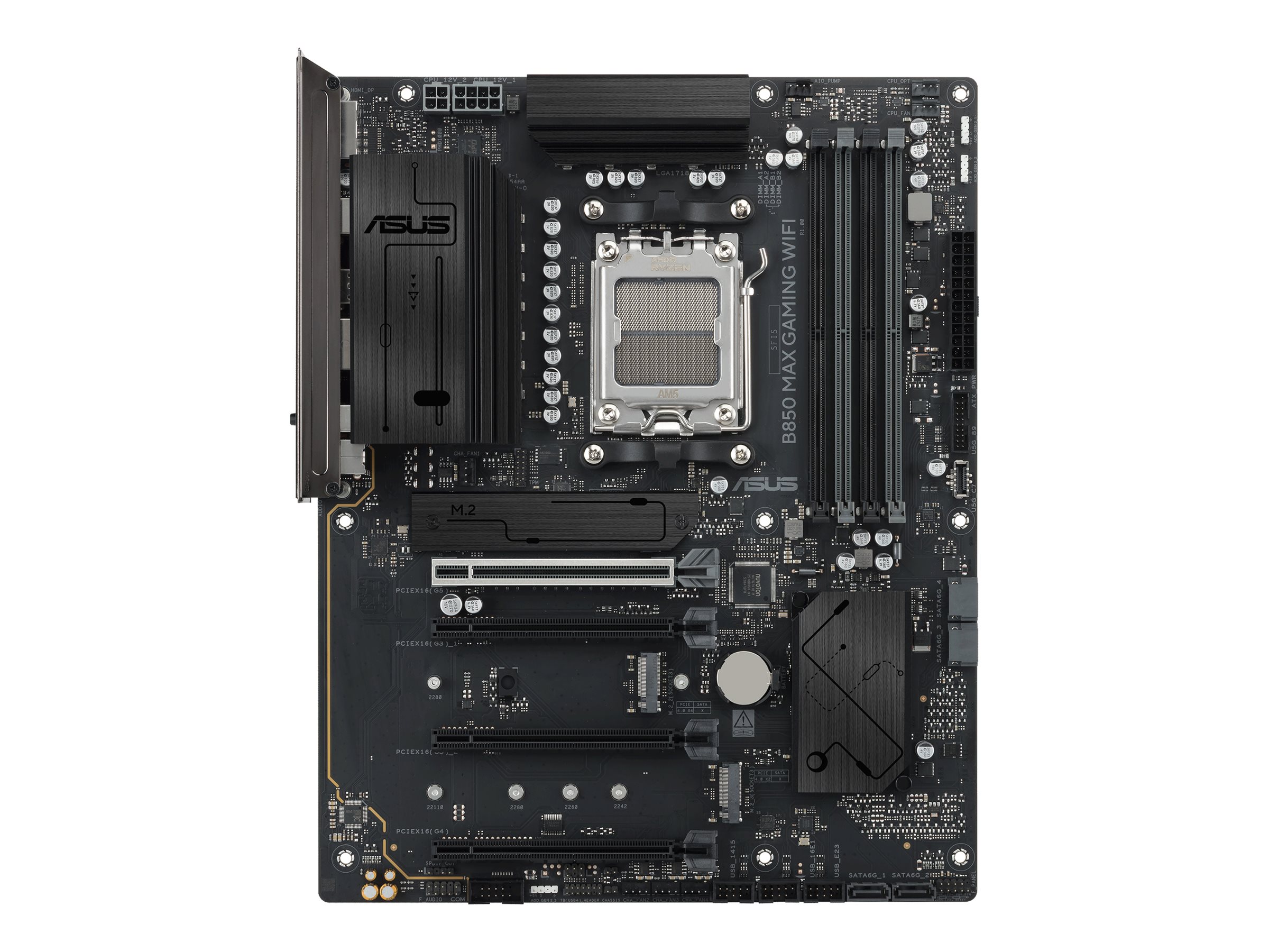 ASUS B850 MAX GAMING WIFI - Motherboard - ATX - Socket AM5 - AMD B850 Chipsatz - USB 3.2 Gen 2, USB-C 3.2 Gen2, USB 3.2 Gen 1, USB-C 3.2 Gen 1, USB4 - Wi-Fi 6E, Bluetooth, 2.5 Gigabit LAN - Onboard-Grafik (CPU erforderlich)