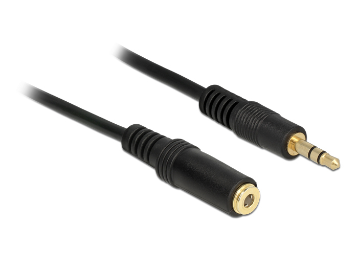 Delock Klinkenverlängerungskabel 3,5 mm 3 Pin Stecker &gt; Buchse 2 m schwarz, 3.5mm, Männlich, 3.5mm, Weiblich, 2 m, Schwarz