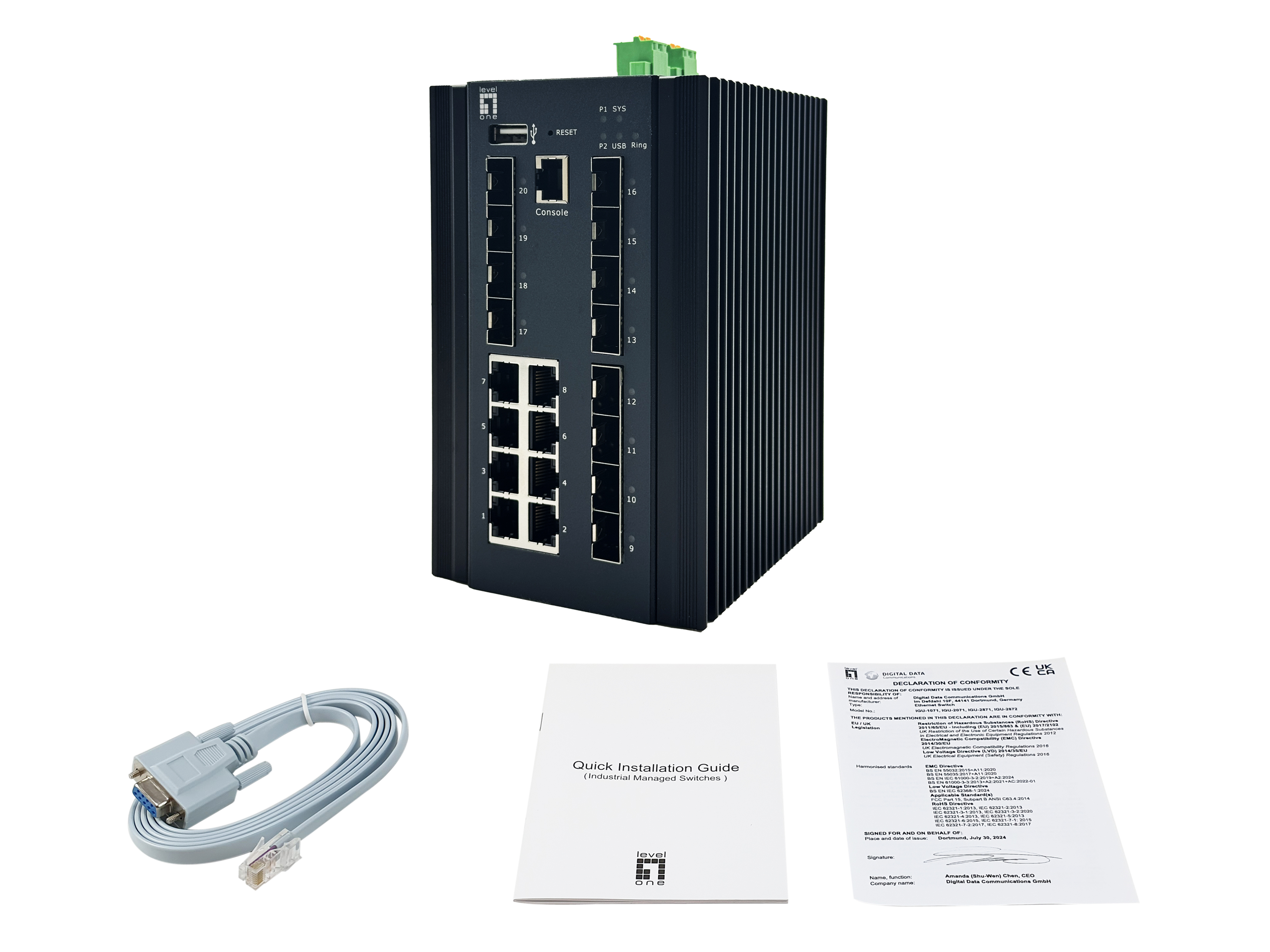 LevelOne Switch 20x GE IGX-2072 8x 1GbE 2.5GbE SFP+ sw - Switch - 1 Gbps, Ansicht 4
