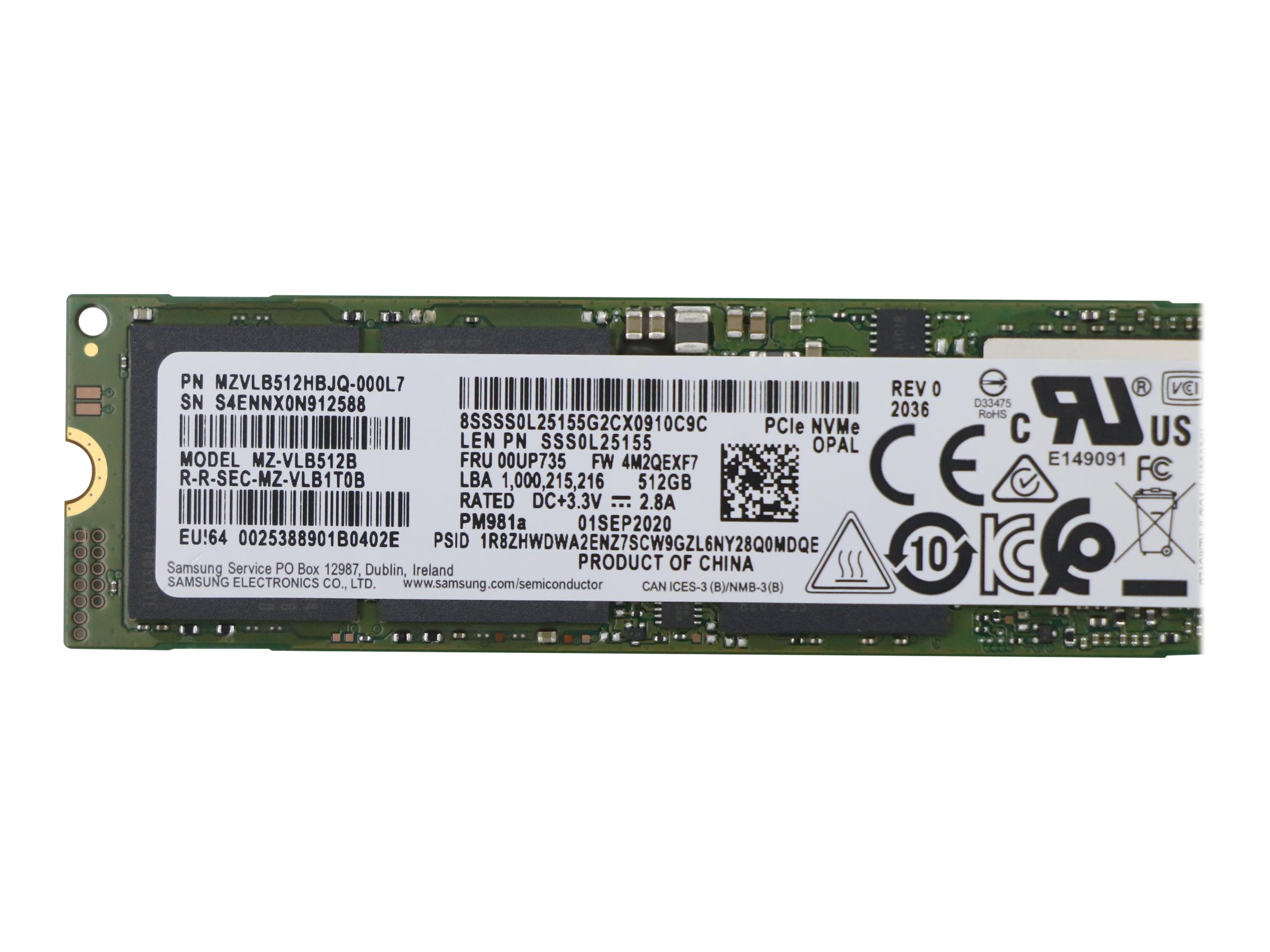 Lenovo Samsung - SSD - verschlüsselt - 512 GB - intern - M.2 2280 - PCIe 3.0 x4 (NVMe), Ansicht 3