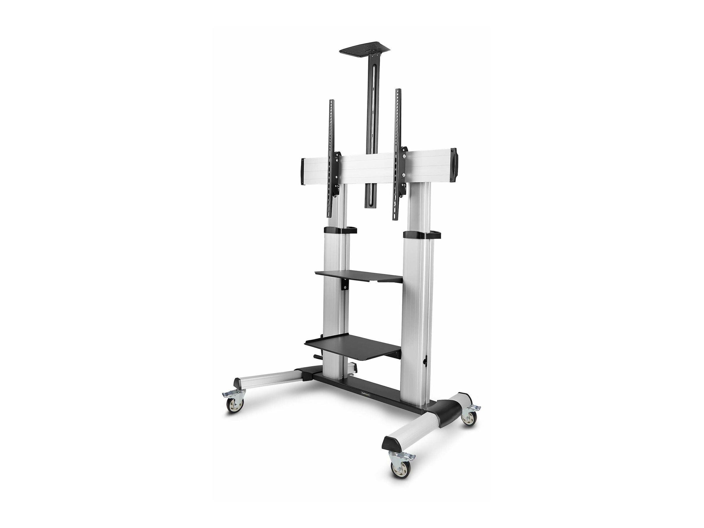 StarTech.com Rolling TV CartStand On Wheels Up to 100inch220lb Screens - Wagen - für Flachbildschirm - Kunststoff Aluminium Stahl - Schwarz Silber - Bildschirmgröße: 152.4-254 cm (60-100)