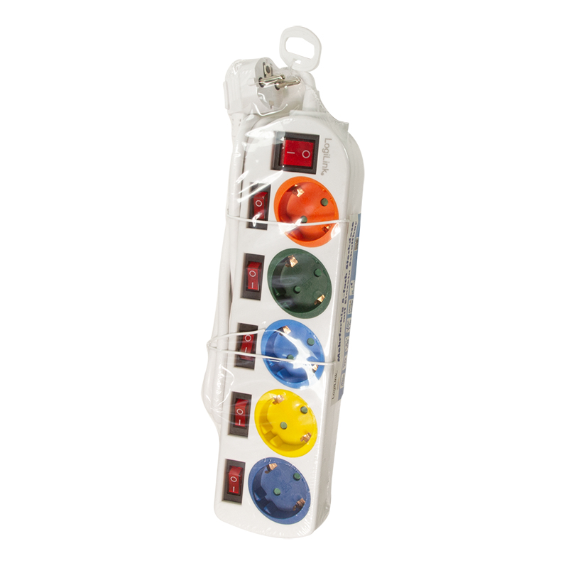 LogiLink Multicolor - Steckdosenleiste - Wechselstrom 250 V - 3680 Watt - Ausgangsanschlüsse: 5 (5 x Stecker CEE 7/3), Ansicht 3