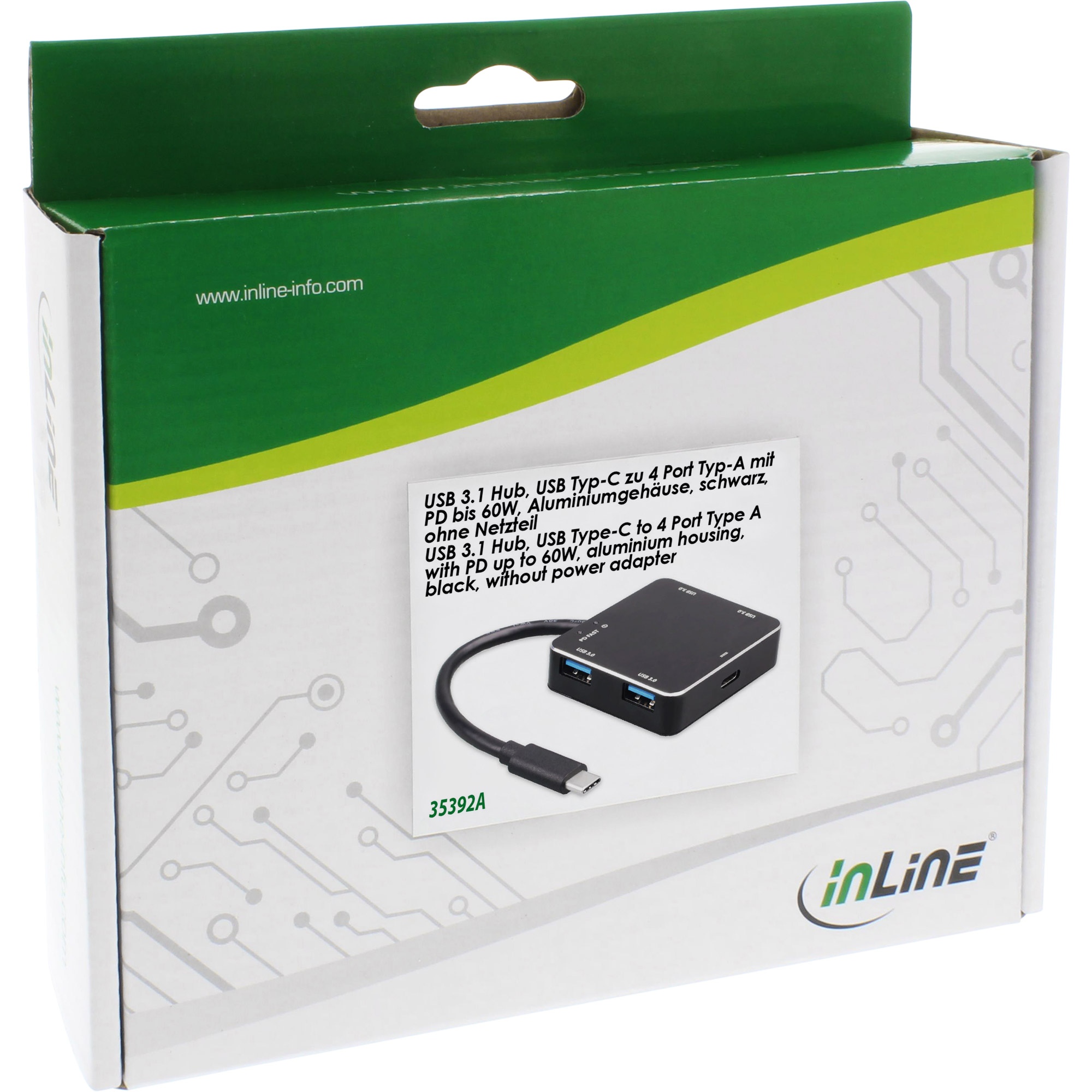 InLine USB 3.2 Hub - USB-C zu 4 Port USB-A mit PD bis 60W