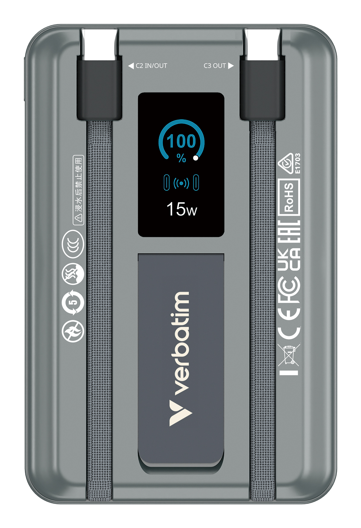 Verbatim Charge´n´Go Power Bank 2C & Display grey - 10.000 mAh, Ansicht 4