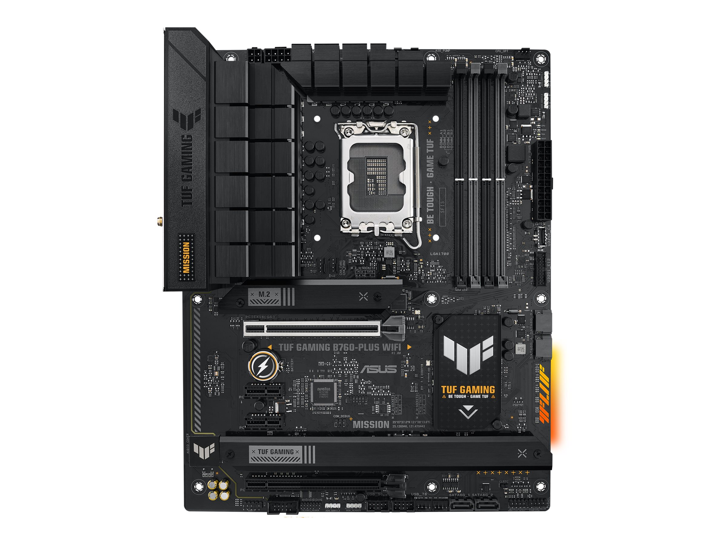 ASUS TUF GAMING B760-PLUS WIFI - Motherboard - ATX - LGA1700 Sockel - B760 Chipsatz - USB-C 3.2 Gen 2x2, USB 3.2 Gen 2, USB 3.2 Gen 1, USB-C 3.2 Gen2 - 2.5 Gigabit LAN, Wi-Fi 6, Bluetooth - Onboard-Grafik (CPU erforderlich)