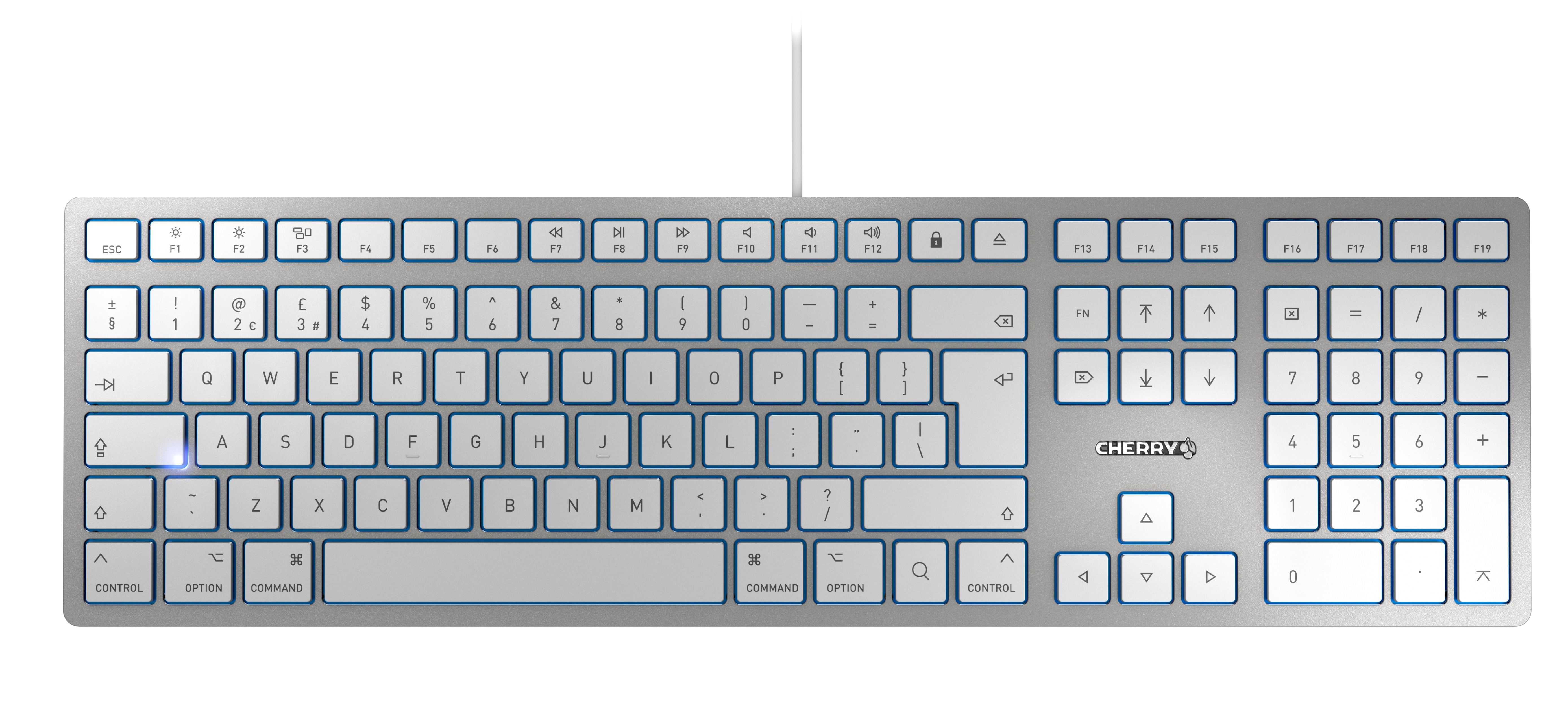 Cherry KC 6000 SLIM FOR MAC, Volle Größe (100%), Kabelgebunden, USB, QWERTY, Silber