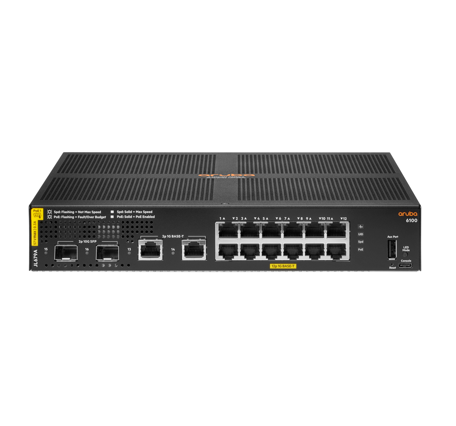 HPE Aruba 6100 12G Class4 PoE 2G/2SFP+ 139W Switch - Switch - managed - 12 x 10/100/1000 (PoE+), Ansicht 2