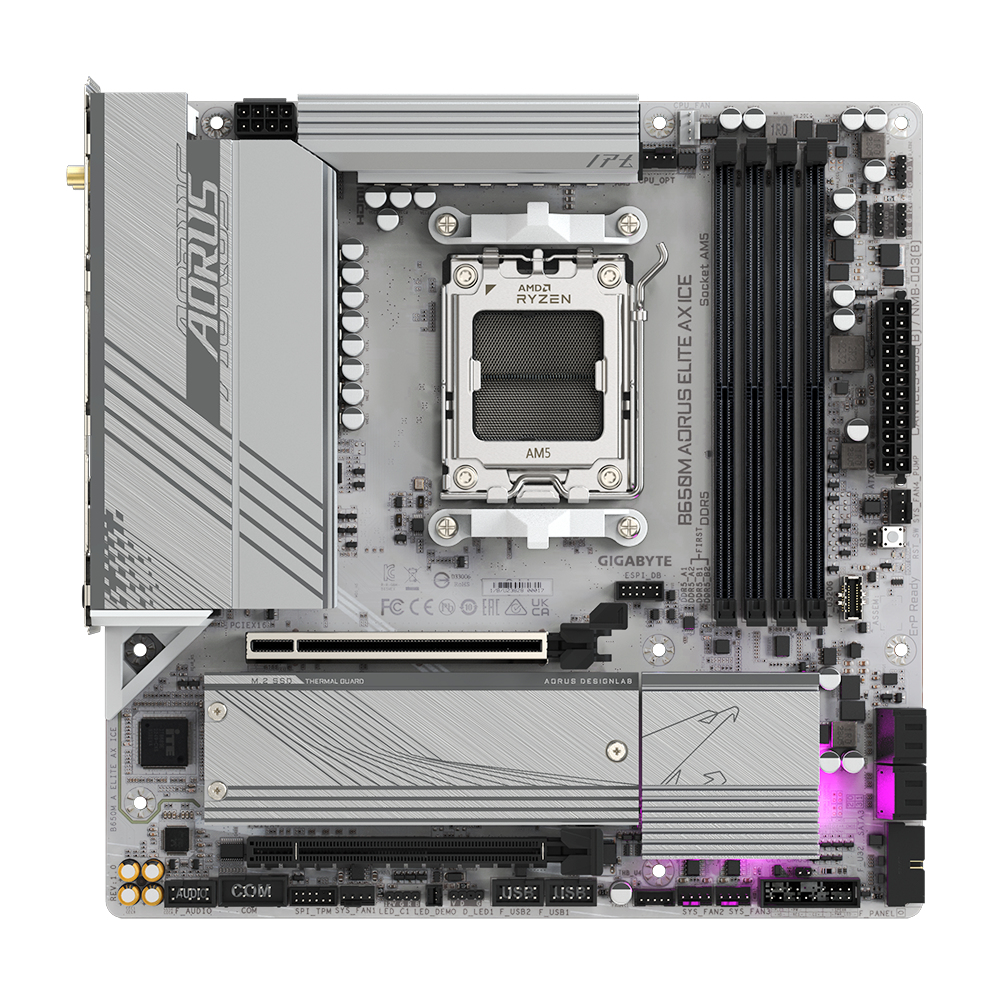 Gigabyte B650M AORUS ELITE AX ICE - Motherboard - micro ATX - Socket AM5 - AMD B650 Chipsatz - USB 3.2 Gen 1, USB 3.2 G, Ansicht 3