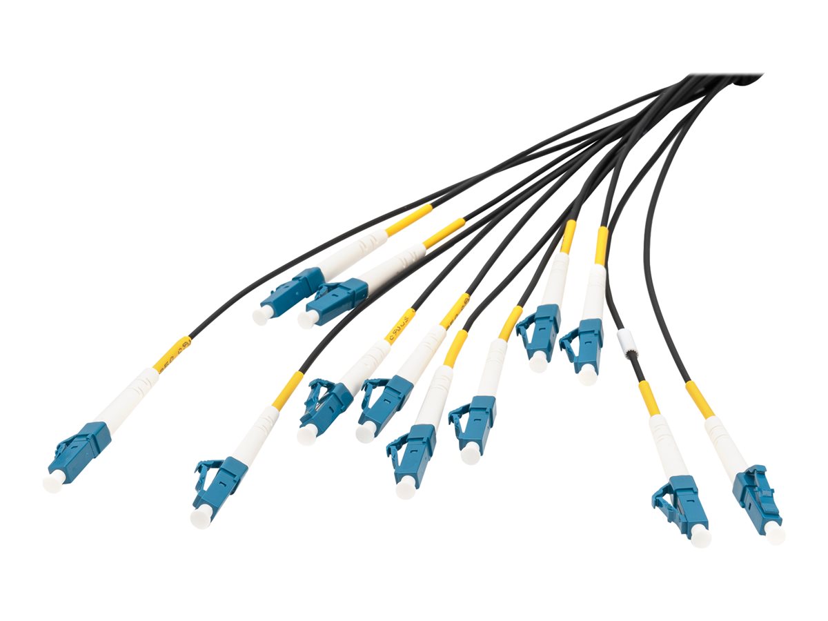 DIGITUS Vorkonfektionierte Glasfaser Universal Breakout Kabel, Singlemode OS2, 12 Fasern, LC/UPC - LC/UPC