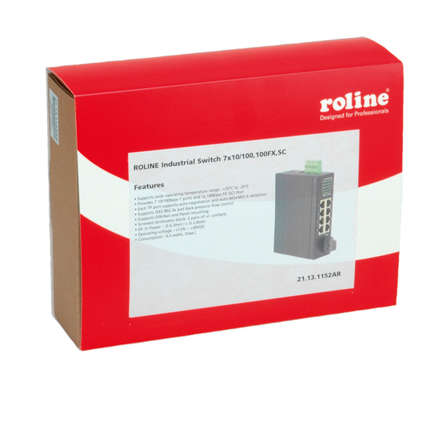 ROLINE Industrie - Switch - unmanaged - 7 x 10/100 + 1 x 100Base-FX + 1 x Shared 100Base-FX, Ansicht 2