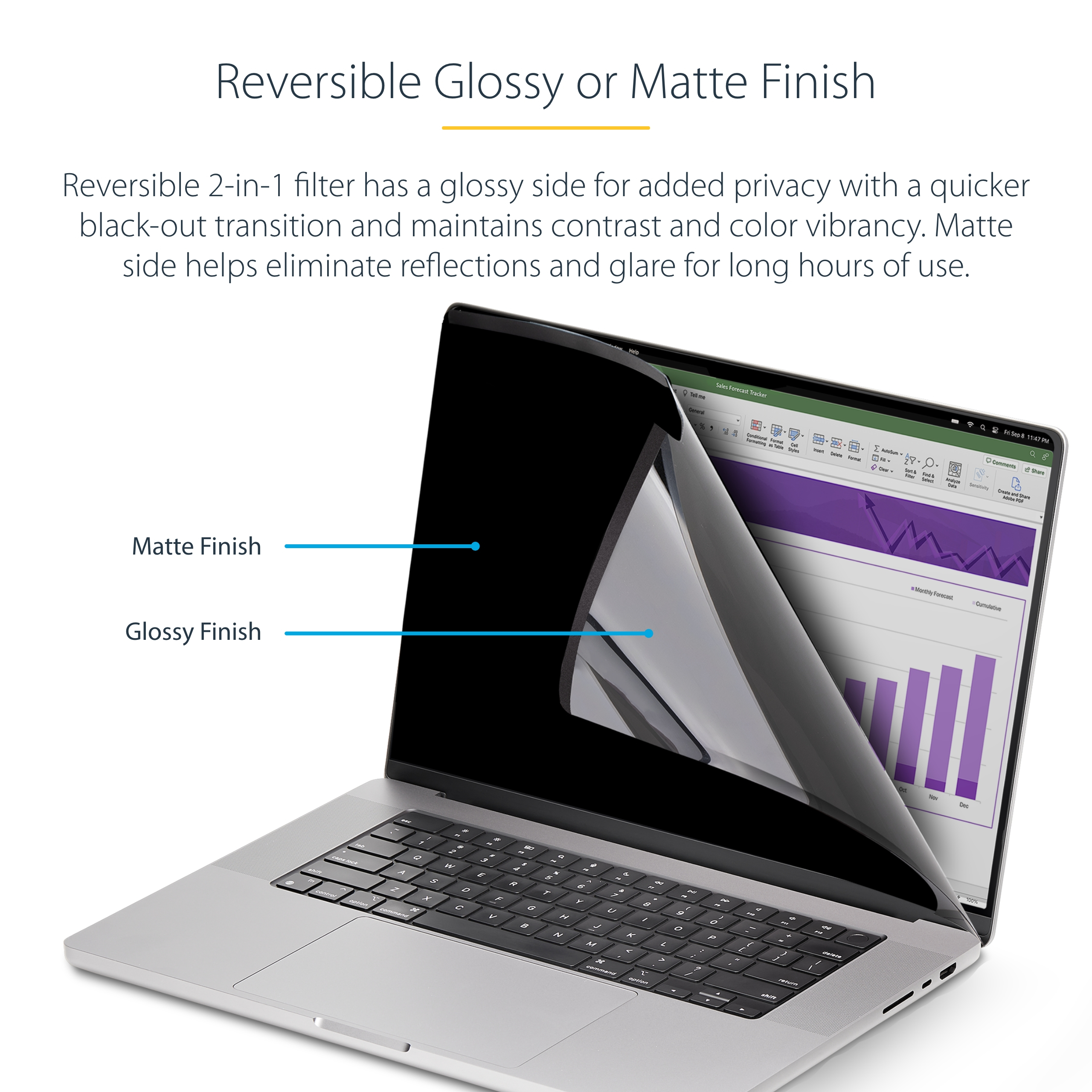 StarTech.com 13-inch MacBook Air M2/M3 Laptop Privacy Screen, Removable and Reversible Anti-Glare Privacy Filter, Ansicht 2