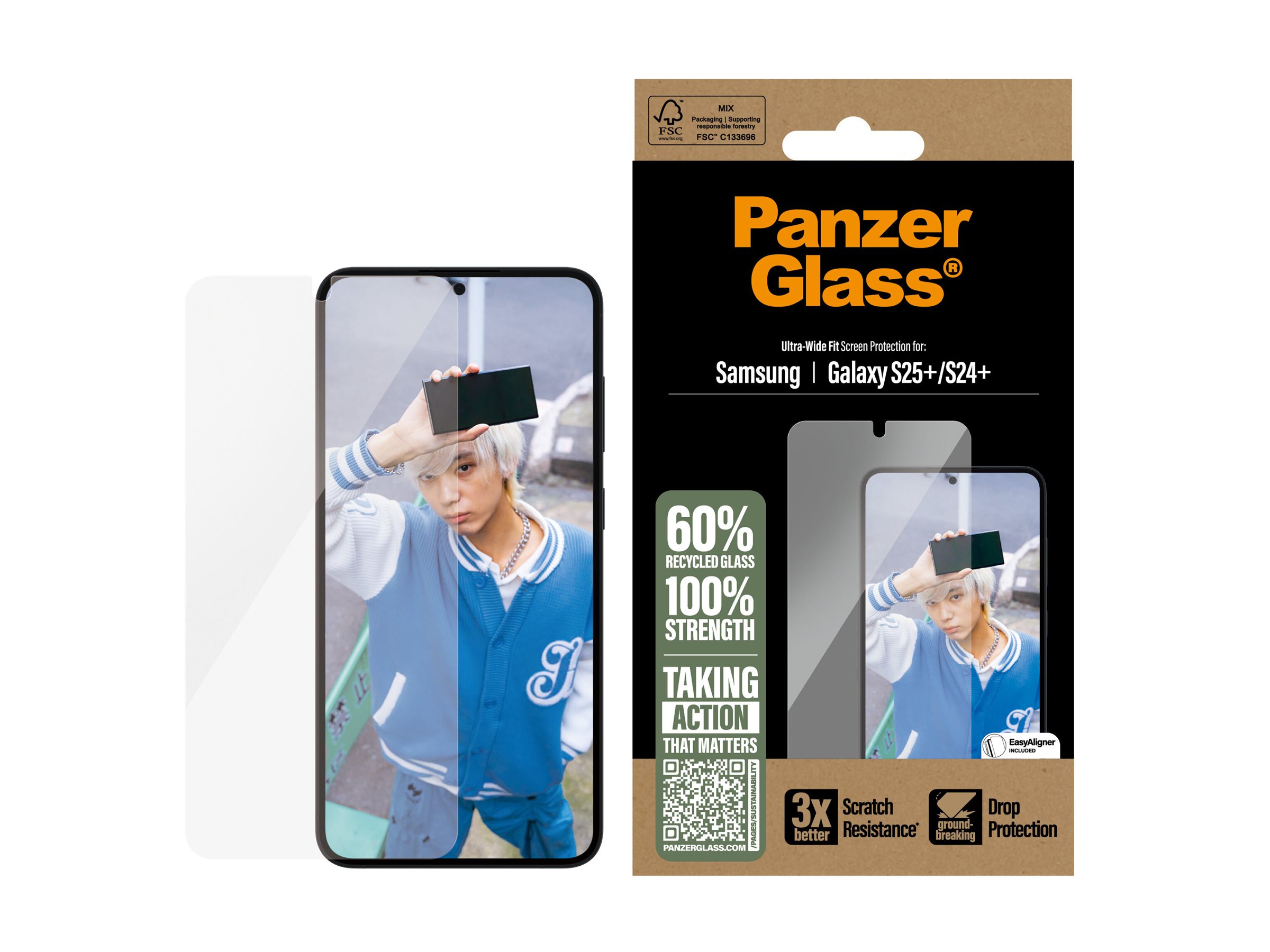 PanzerGlass Bildschirmschutz für Handy - ultrabreite Passform - für Samsung Galaxy S25+, Ansicht 3