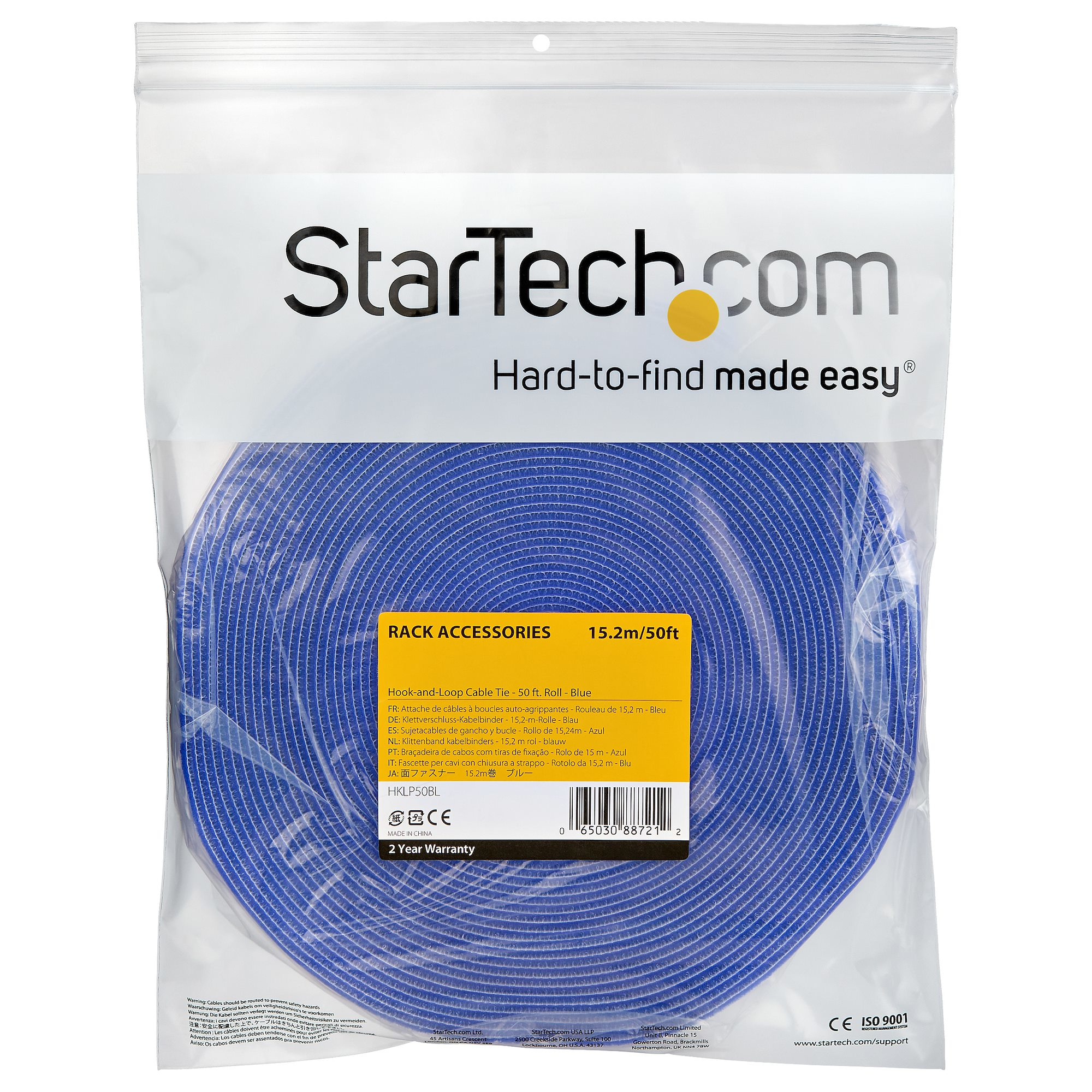 StarTech.com HKLP50BL Klettkabelbinder (15m, frei zuschneidbar & wiederverwendbar) blau, Ansicht 2