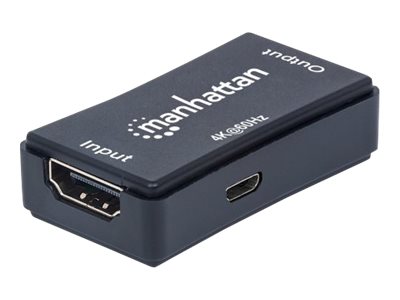Manhattan HDMI Repeater, 4K@60Hz, Active, Boosts HDMI Signal up to 40m, Black, Three Year Warranty, Blister - Erweiterung für Video/Audio - HDMI - bis zu 40 m