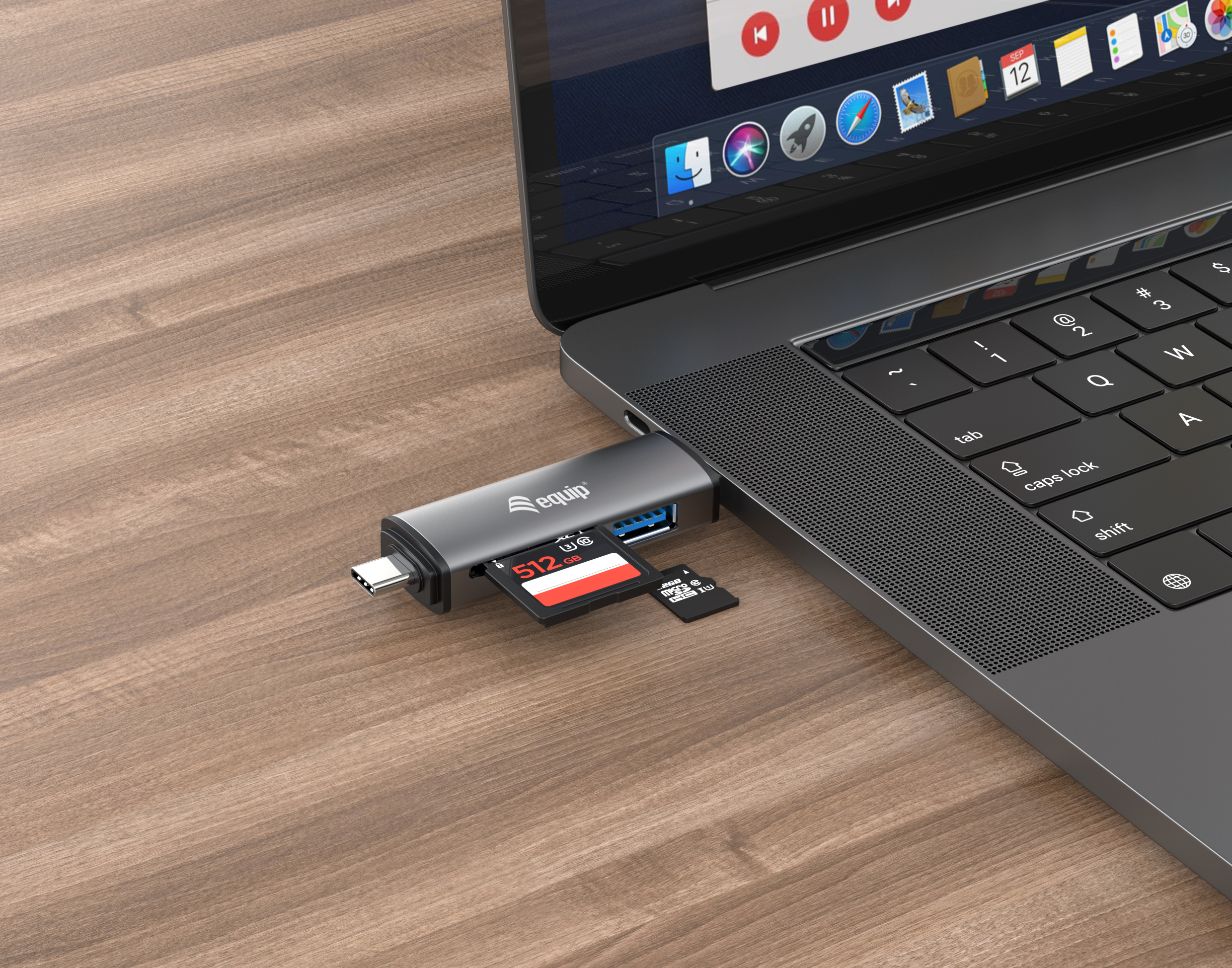 Equip Kartenleser mit USB 3.0-Hub - OTG - MicroSD (TransFlash) - MicroSDHC - SD - SDHC - Grau - CE & RoHS, Ansicht 3