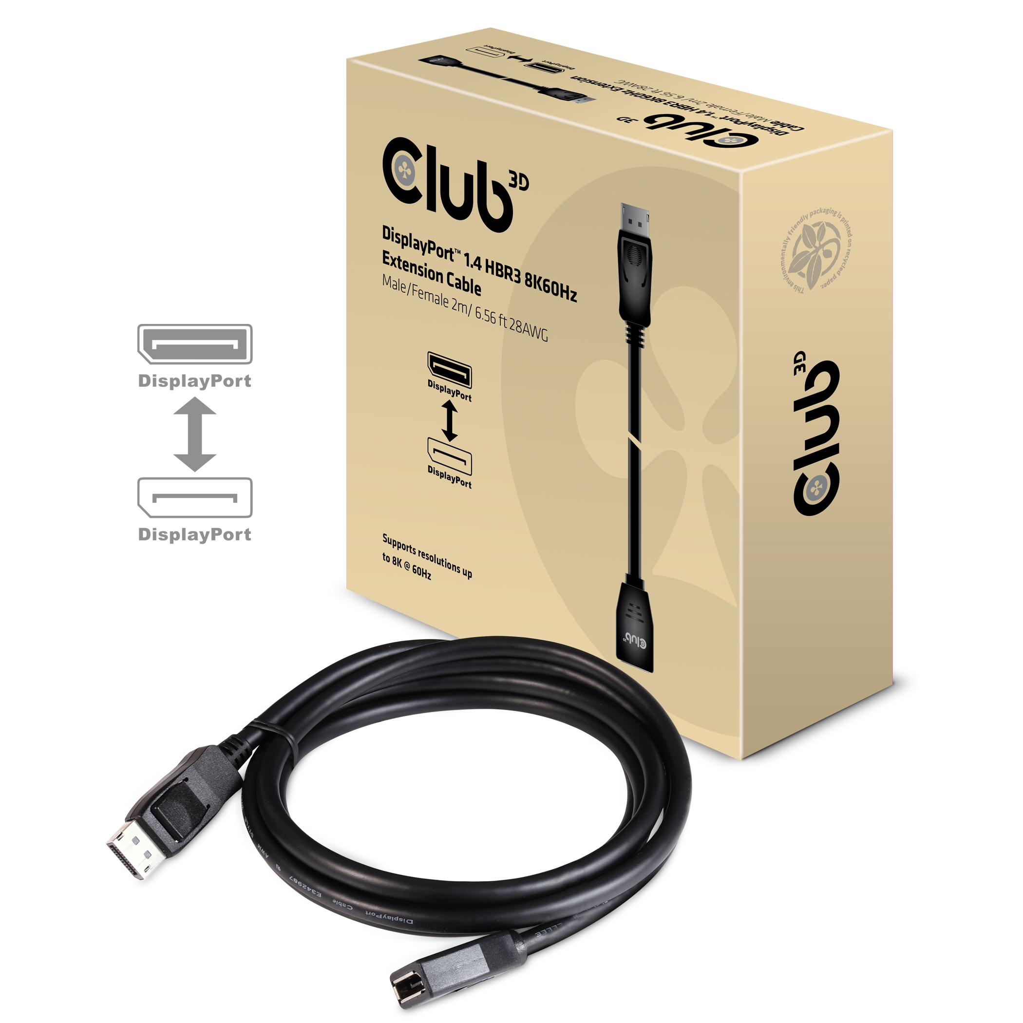 Club 3D DisplayPort-Verlängerungskabel - DisplayPort (M) - zu DisplayPort (W) - DisplayPort 1.4 - 2 m - 8K Unterstützung, Ansicht 2