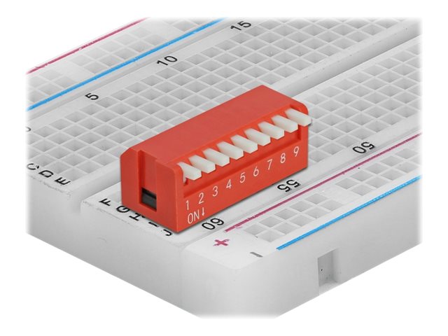Delock DIP flip switch piano 9-digit 2.54 mm pitch THT vertical - DIP-Schalter - Rot (Packung mit 10)