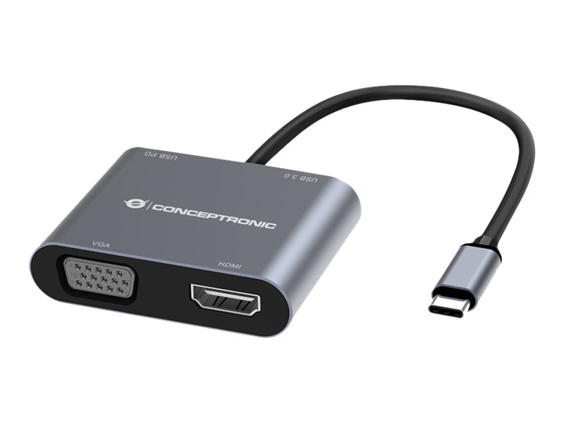 Conceptronic Dock USB-C ->HDMI,VGA,USB3.0,100WPD   0.15m gr