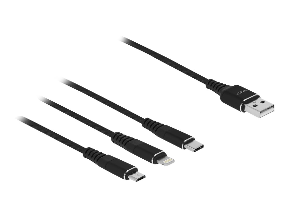Delock USB Ladekabel 3 in 1 für Lightning / Micro USB / USB Type-C 30 cm schwarz