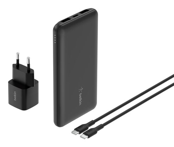 Belkin BoostCharge - Powerbank + AC-Netzteil - 10000 mAh - PD - 3 Ausgabeanschlussstellen (24 pin USB-C, 2 x USB), Ansicht 4