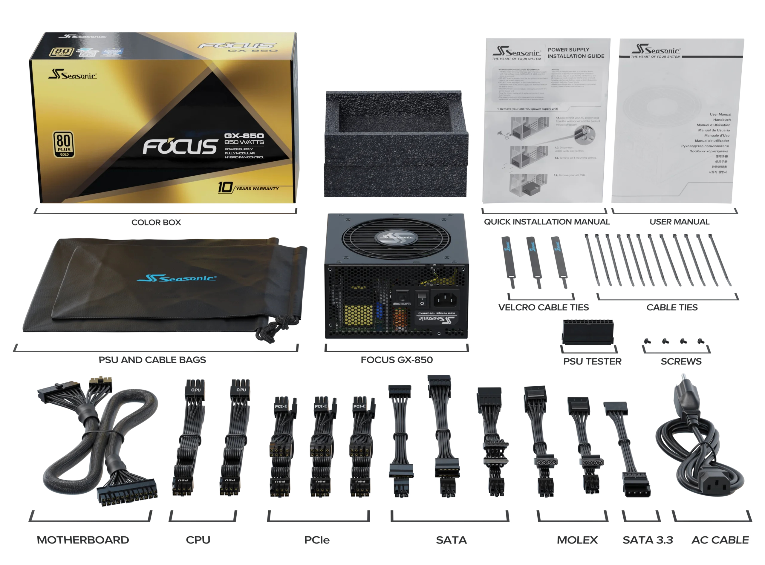 Seasonic Netzteil 850W Focus-GX-850 ATX3 Modular Gold, Ansicht 2
