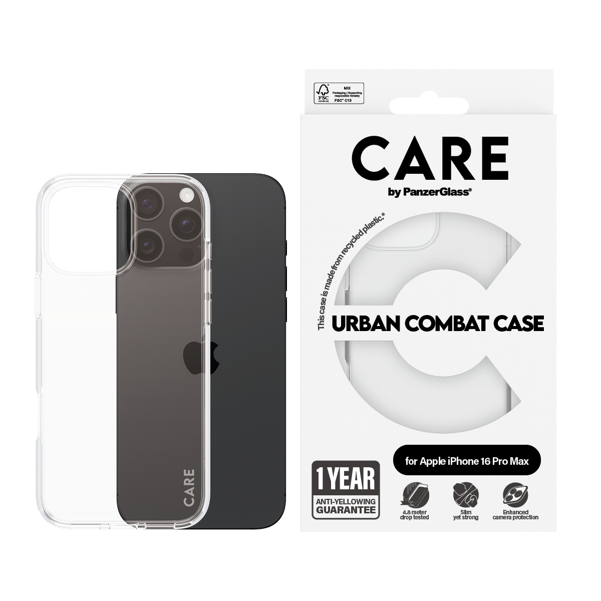 PanzerGlass CARE Urban Combat - iPhone 16 Pro Max Case - mit klarem Rahmen - (TPU) - Transparent, Ansicht 2