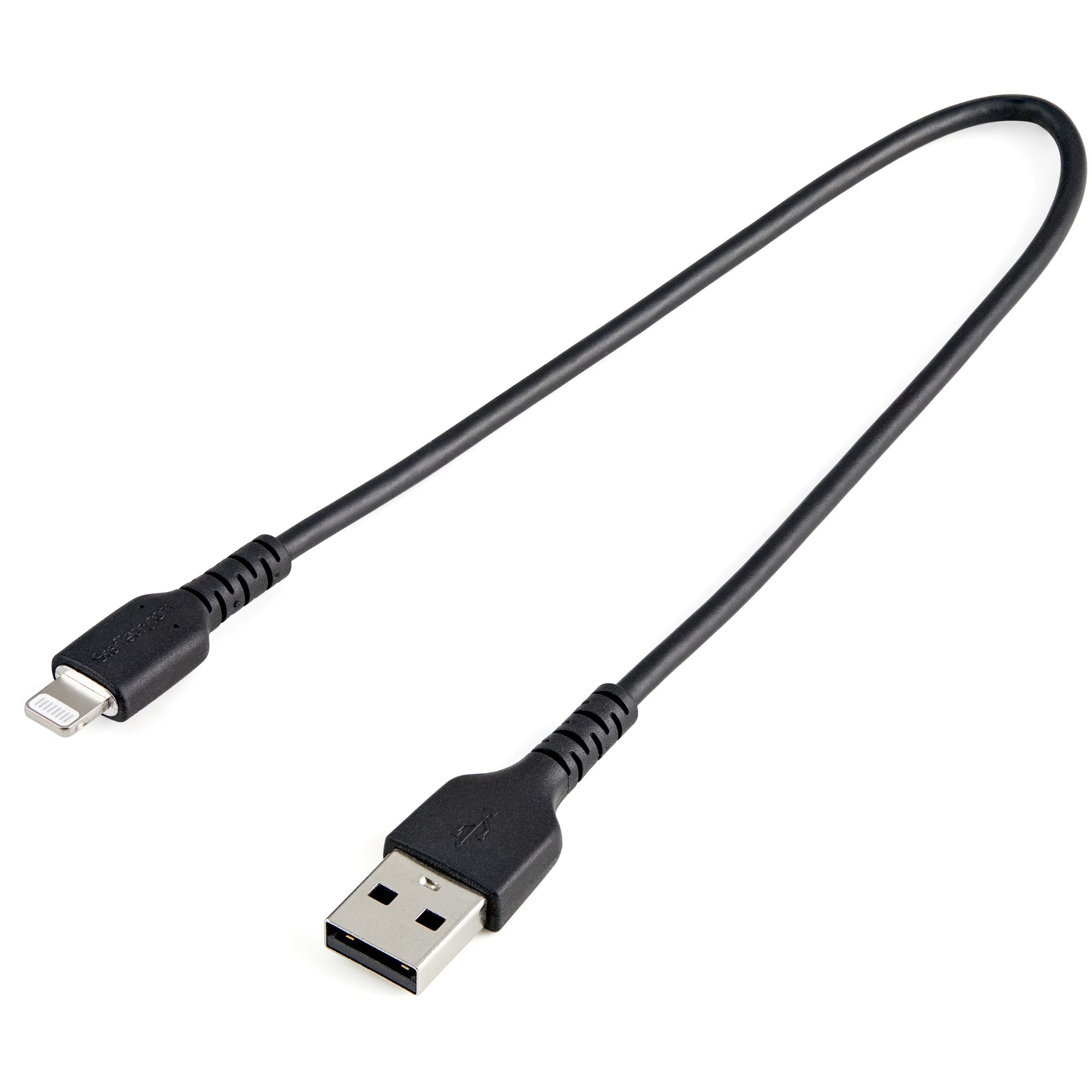 StarTech.com 30cm strapazierfähiges schwarzes USB-A auf Lightning-Kabel - Hochbelastbare, robuste Aramidfaser - USB Typ-A auf Lightningkabel - Lade-/Synchronisationskabel - Apple MFi-zertifiziert iPad/iPhone 12, Schwarz, USB A, Lightning, 0,3 m, Männlich, Männlich