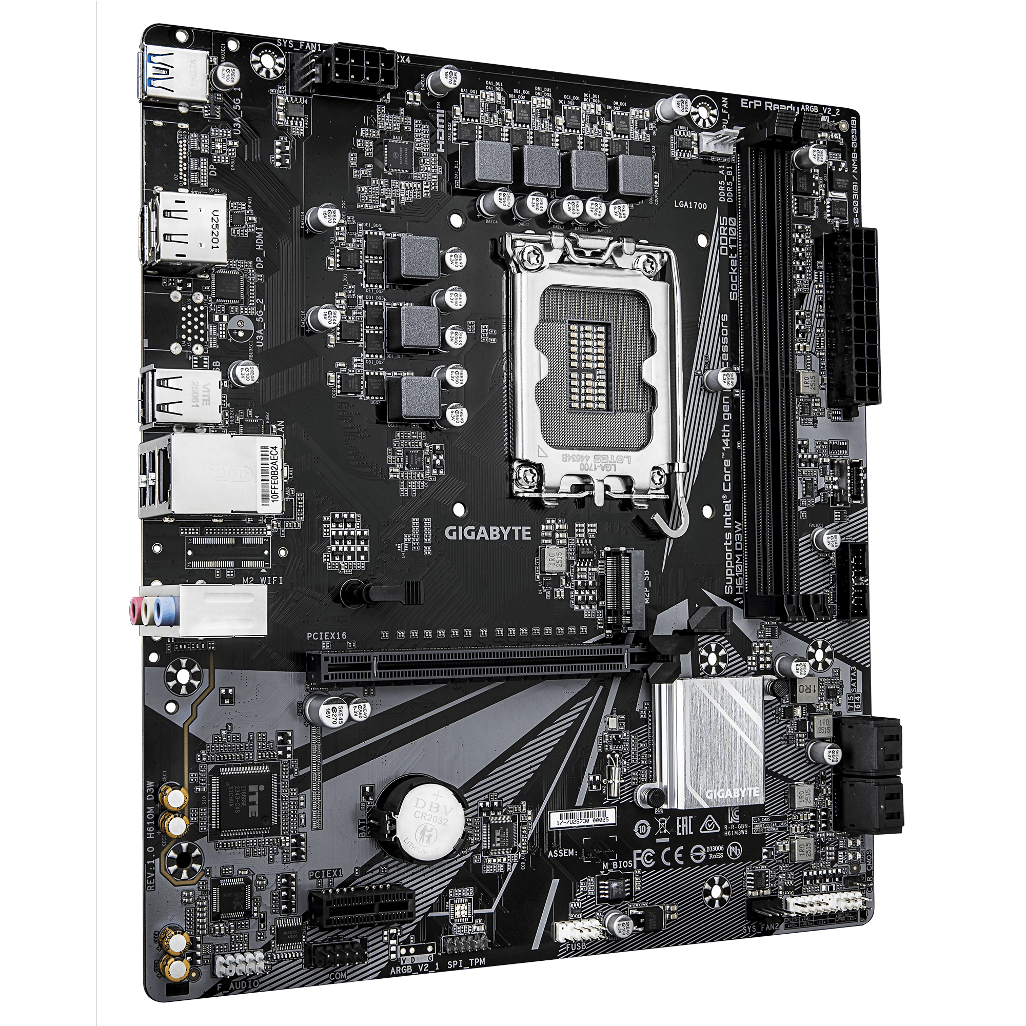 Gigabyte H610M D3W H610 S1700 mATX DDR5 - Mainboard - Intel Sockel 1700 (Core i), Ansicht 3