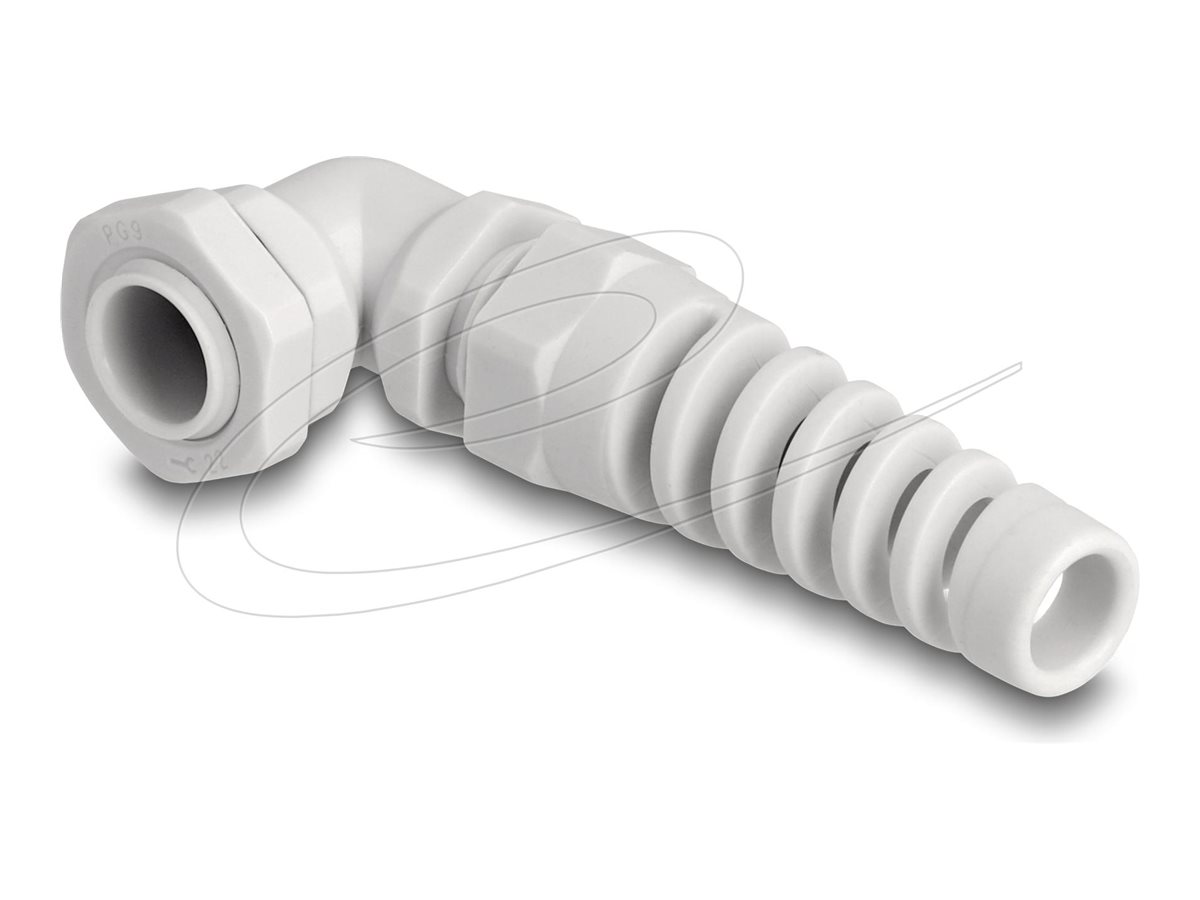 Delock Kabelverschraubung - 90° gewinkelt, PG9, mit Zugentlastung - gray (RAL 7035)