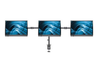 Manhattan TV & Monitor Mount, Desk, Double-Link Arms, 3 screens, Screen Sizes: 10-27", Black, Clamp Assembly, Triple Screen, VESA 75x75 to 100x100mm, Max 7kg (each)