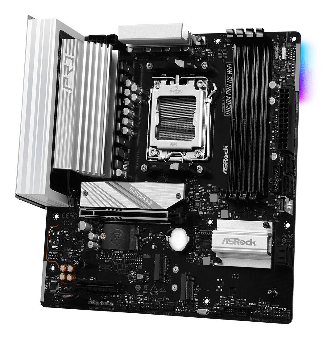 ASRock B850M Pro RS WiFi - Motherboard - micro ATX - Socket AM5 - AMD B850 Chipsatz - Onboard-Grafik (CPU erforderlich), Ansicht 4