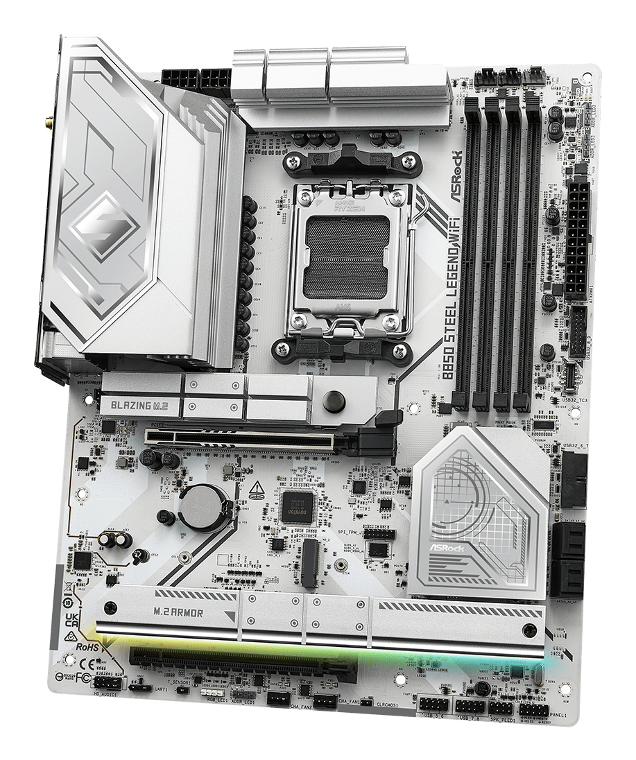 ASRock B850 STEEL LEGEND WIFI - Motherboard - ATX - Socket AM5 - AMD B850 Chipsatz - Wi-Fi 7, Bluetooth, 2.5 Gigabit LAN, Ansicht 4