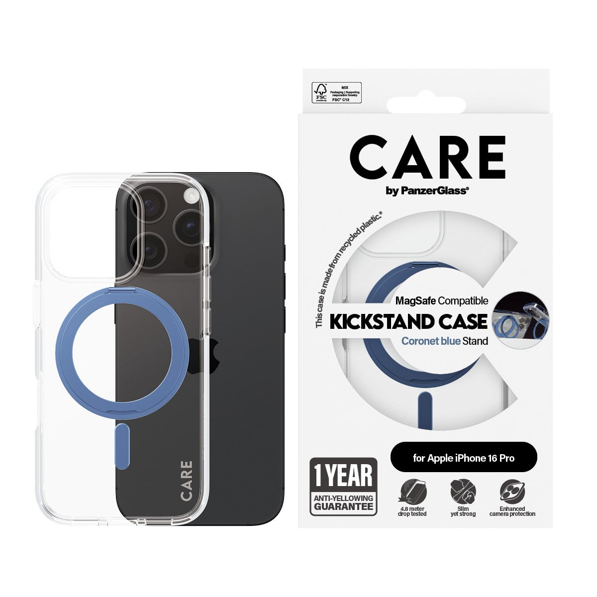 PanzerGlass CARE by Feature Case Transparent Blau Kickstand & MagSafe für iPhone 16, Ansicht 4