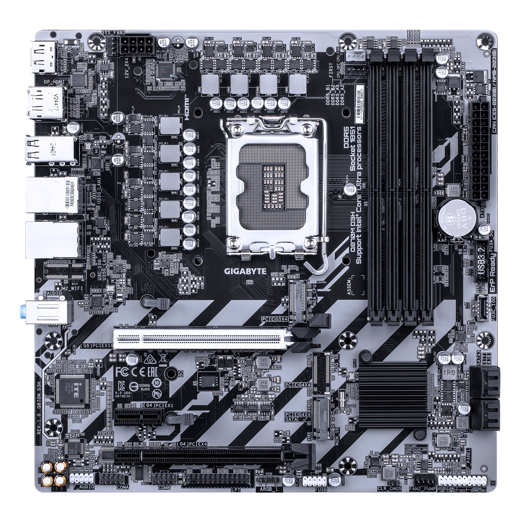 Gigabyte Q870M D3H - Motherboard - micro ATX - LGA1851 Sockel - Q870 Chipsatz - USB 3.2 Gen 1, USB-C 3.2 Gen2, Ansicht 3