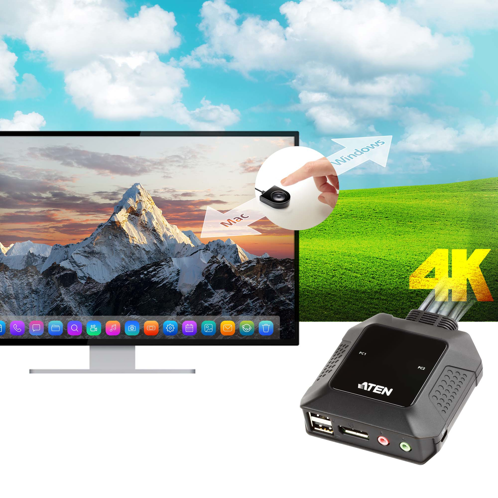 ATEN CS22DP - KVM-/Audio-/USB-Switch - 2 x KVM/Audio/USB, Ansicht 2