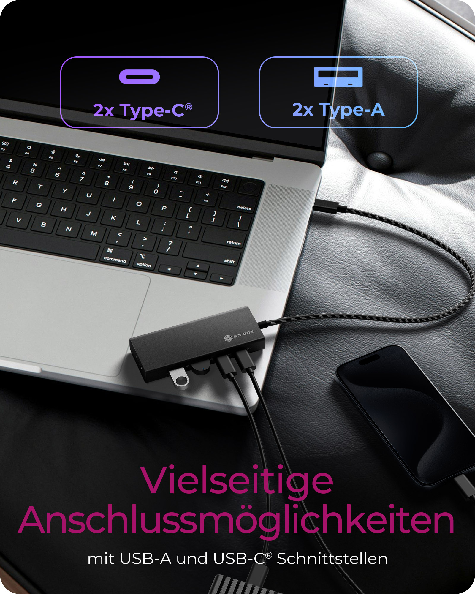 ICY BOX IB-HUB1436-CPD - Hub - 2 x USB 3.2 Gen 2 + 2 x USB-C 3.2 Gen 2, Ansicht 3