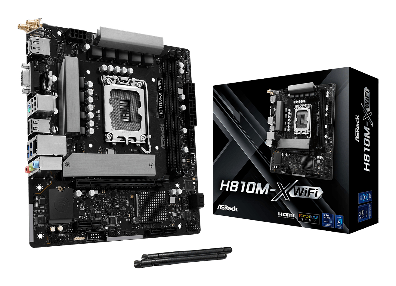 ASRock H810M-X WIFI - Motherboard - micro ATX - LGA1851-Sockel - H810 Chipsatz - 2.5 Gigabit LAN, Wi-Fi, Bluetooth, Ansicht 2
