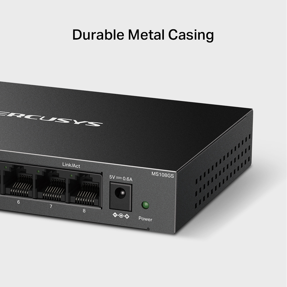 Mercusys Switch MS108GS 8-Port Gigabit Steel Case - Switch - 1 Gbps, Ansicht 3