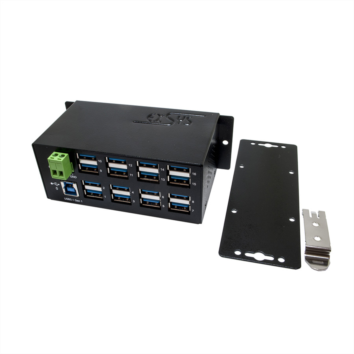 Exsys EX-1113HMS - Hub - 16 x USB 3.1 Gen 1 - an DIN-Schiene montierbar, Ansicht 2
