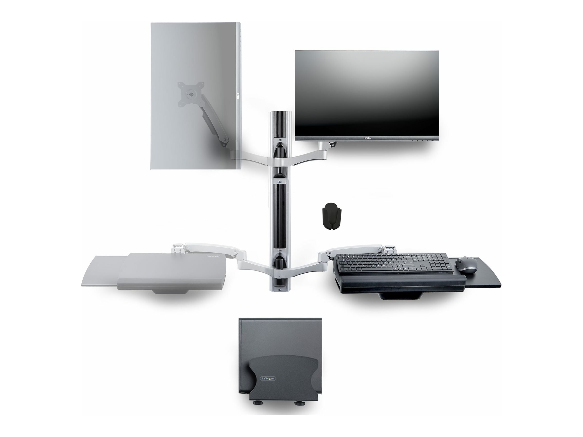 StarTech.com Workstation Wandhalterung, Monitor & PC & Tastatur Halterung - Befestigungskit - Workstation - für Flachbildschirm - Aluminium, Stahl - Schwarz - Bildschirmgröße: up to 68.6 / 82.3 cm (ultra-wide)