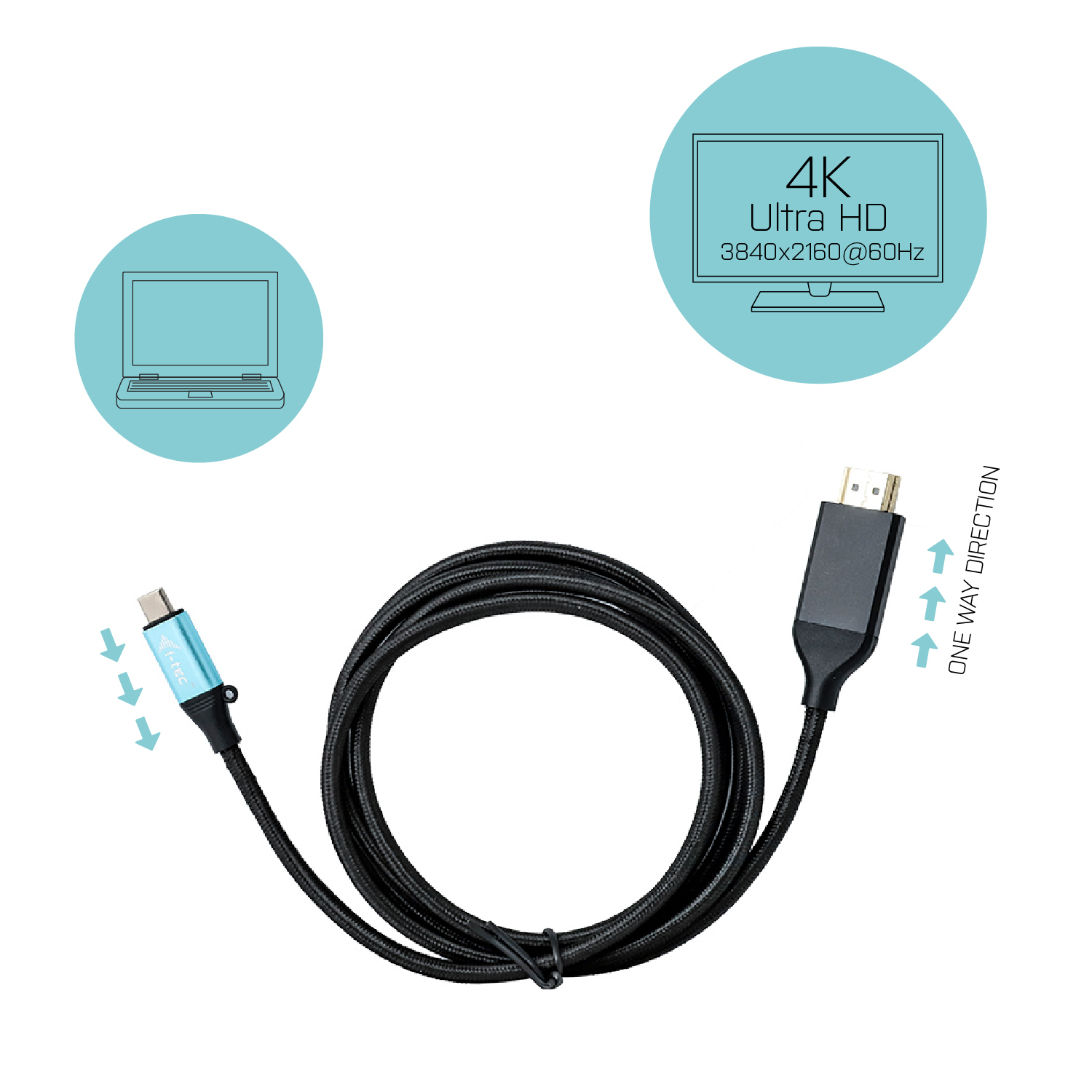 i-tec Videokabel - 24 pin USB-C männlich zu HDMI männlich, Ansicht 3