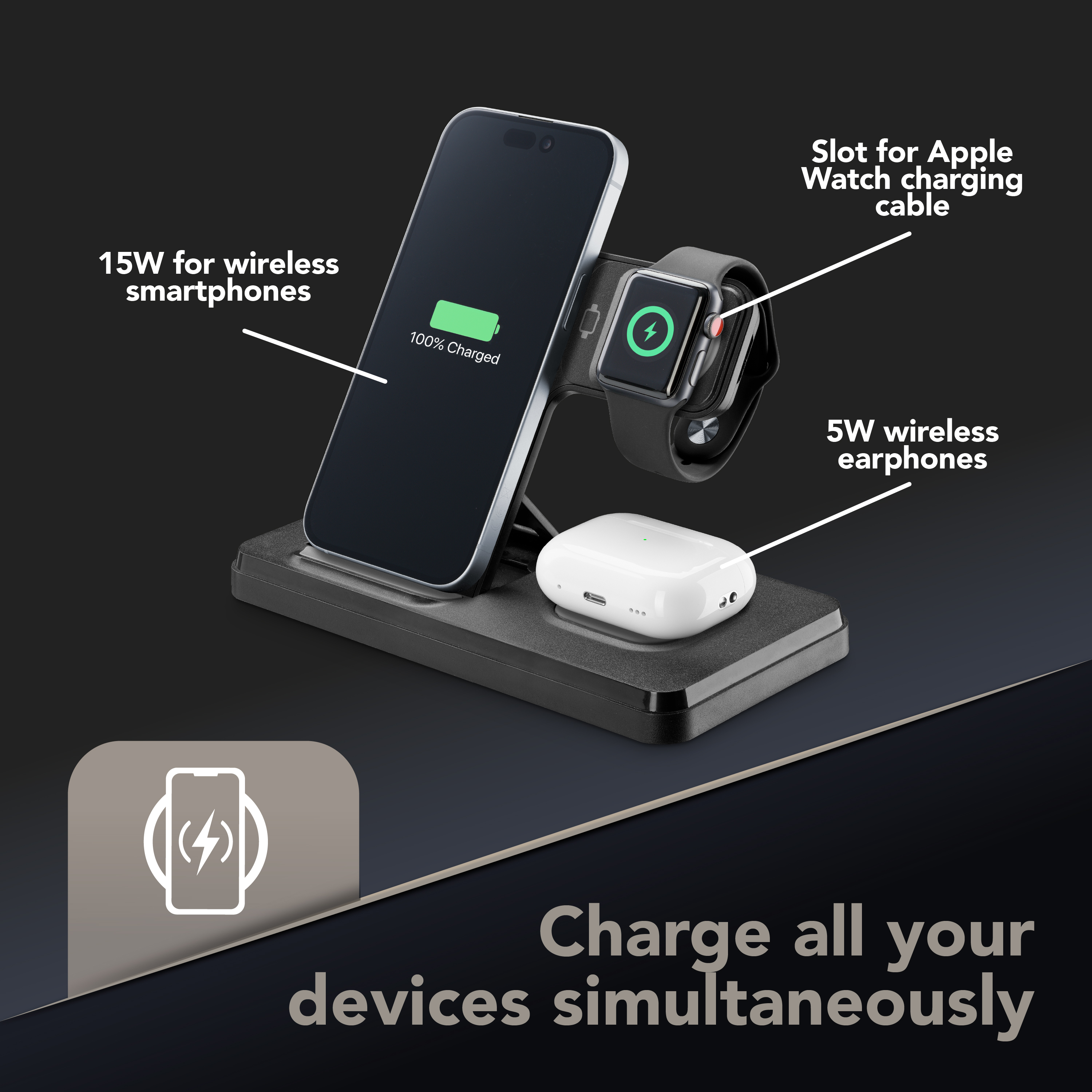 Cellularline Triple Wireles Charger 3in1 Black, Ansicht 3