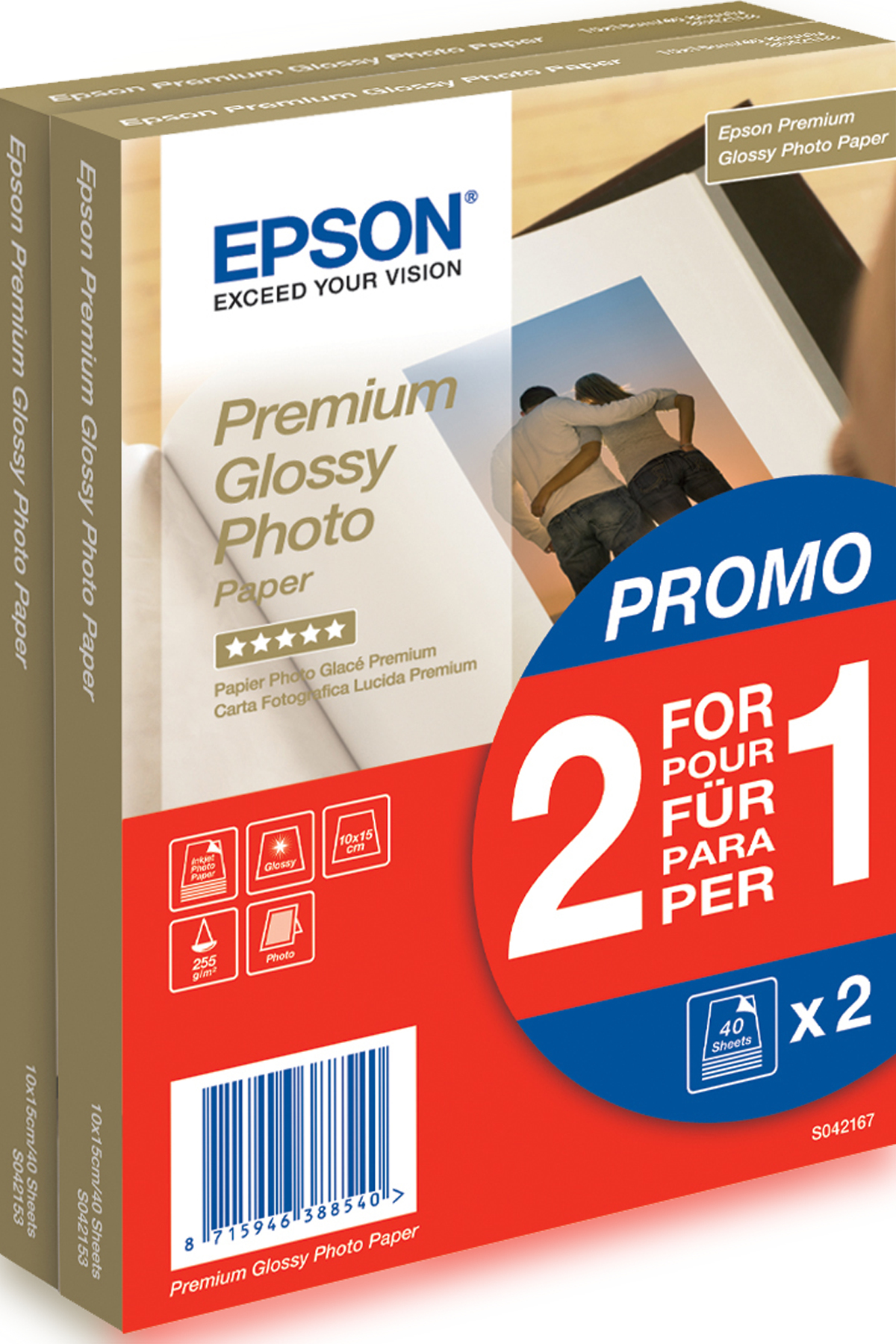 Epson Premium Glossy Photo Paper BOGOF - Glänzend - 100 x 150 mm - 255 g/m² - 40 Blatt Fotopapier (Packung mit 2), Ansicht 2