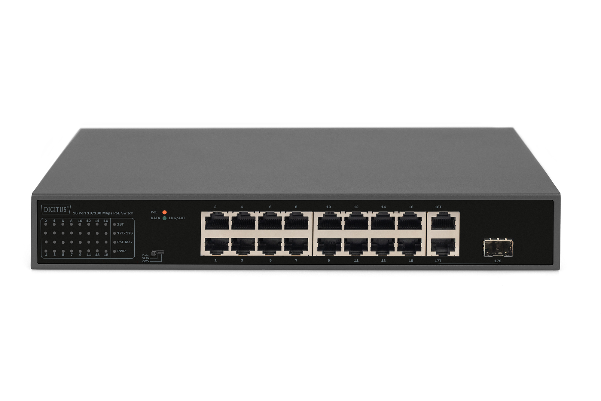 DIGITUS Switch 16-Port FE PoE 2 GE Uplinks RJ45/SFP - Switch - 16-Port, Ansicht 3